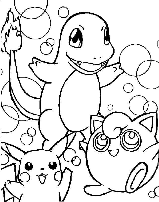 Dibujo de Pikachu y Charmander para Colorear y Imprimir