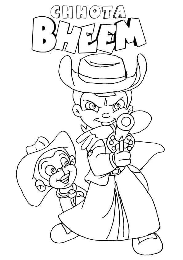 dibujo vaquero chhota bheem para imprimir y colorear