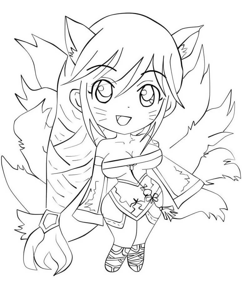 Dibujo de Chibi Ahri para Colorear y Imprimir