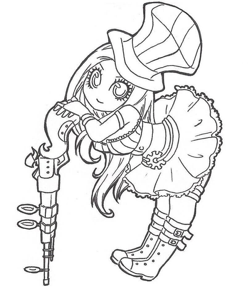 Dibujo de Chibi Caitlyn para Colorear y Imprimir
