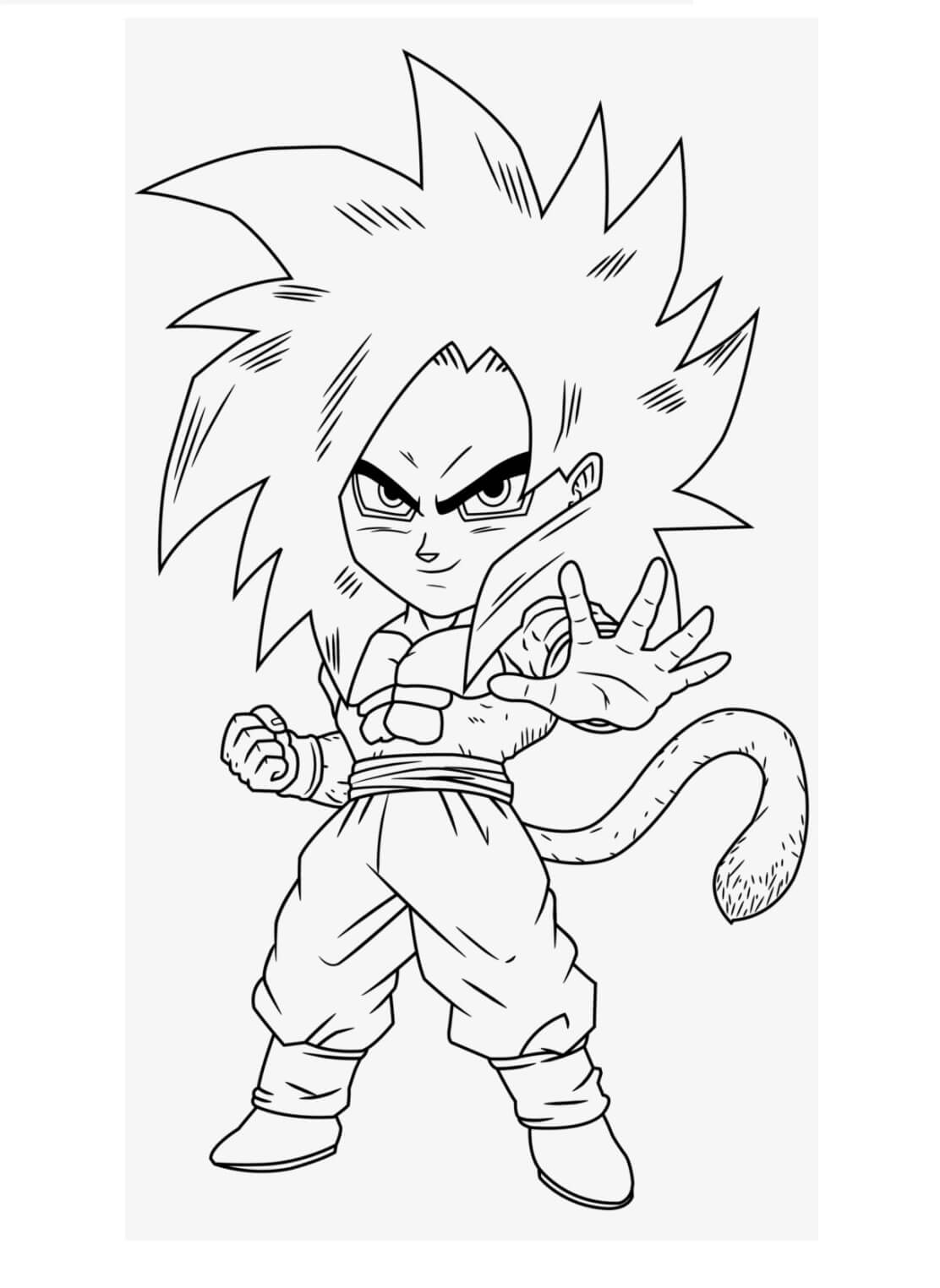 Dibujo de Chibi Goku Súper Saiyan Xeno para Colorear y Imprimir