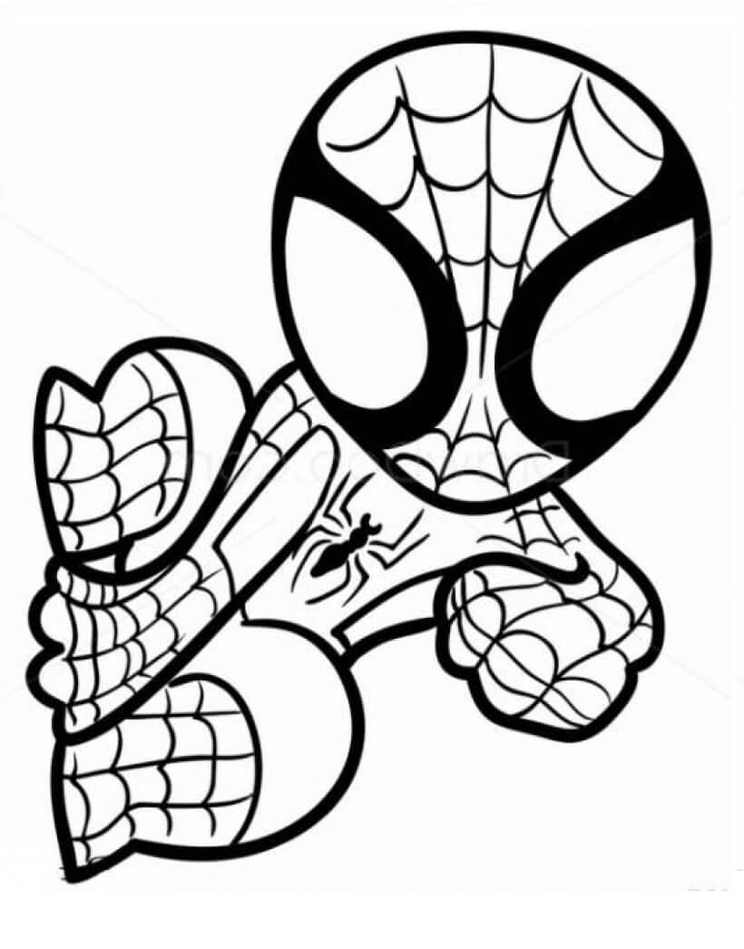 Dibujo de Chibi Spiderman En La Pared para Colorear y Imprimir