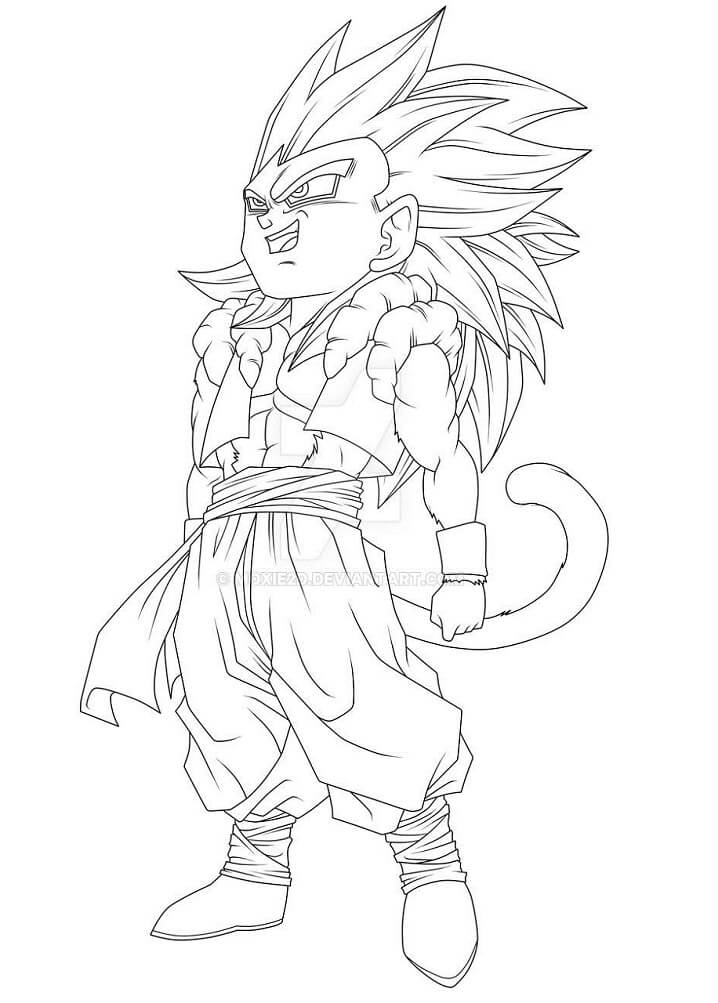Dibujo de Chibi Ssj4 Gogeta Sonriendo para Colorear y Imprimir