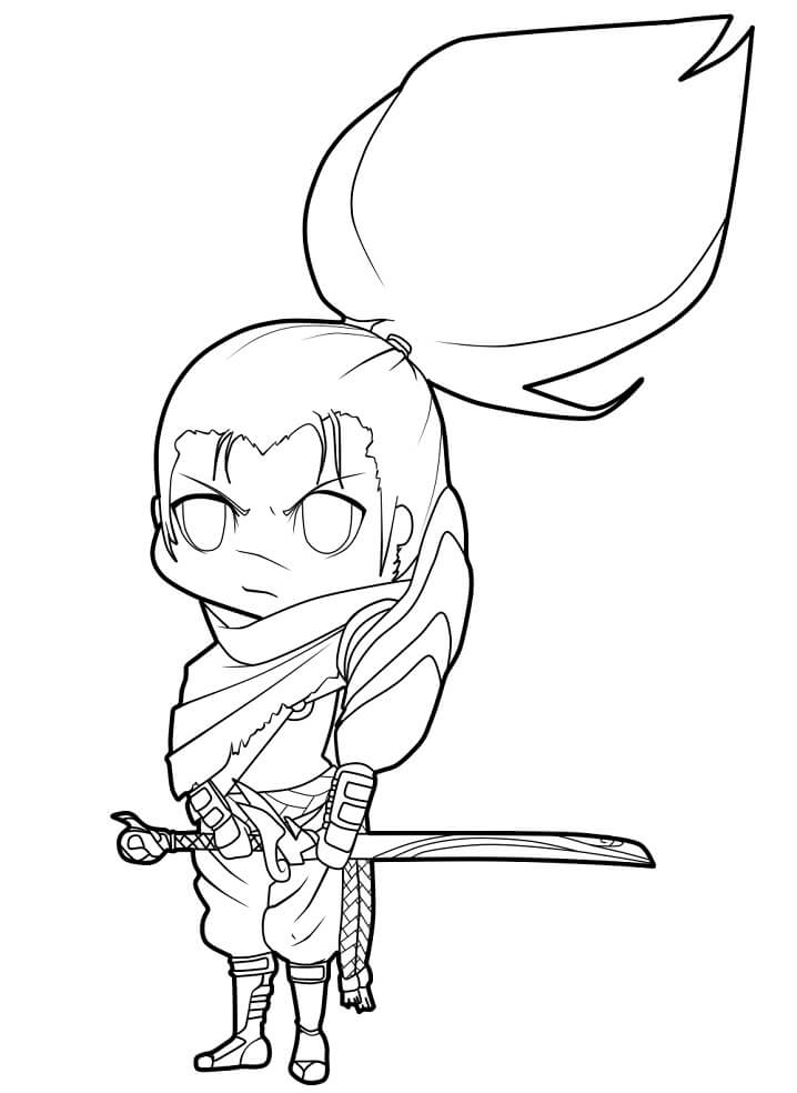 Dibujo de Chibi Yasuo para Colorear y Imprimir