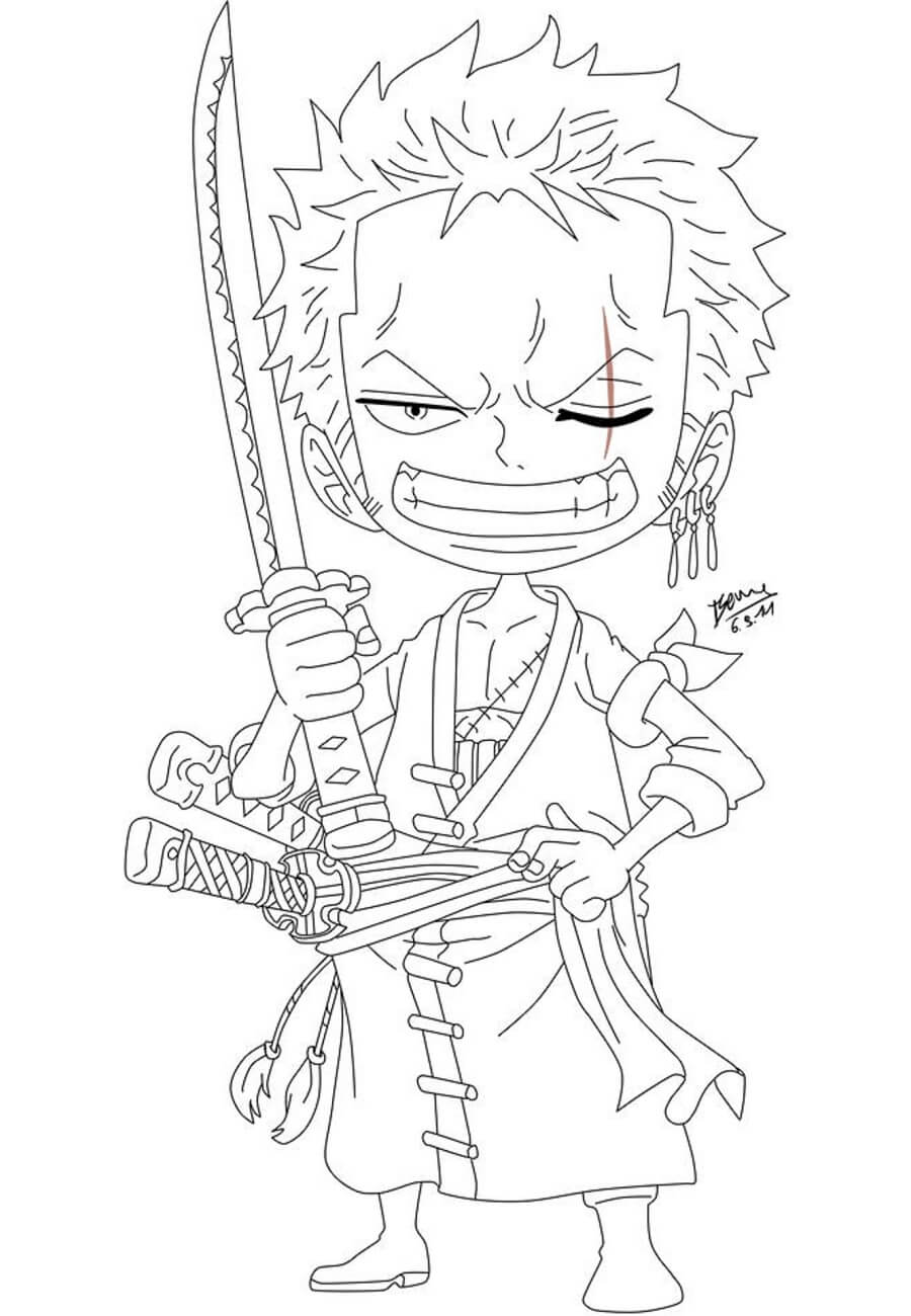 Dibujo de Chibi Zoro para Colorear y Imprimir