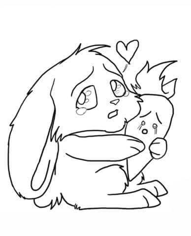 Dibujo de Conejito Chibi Con Zanahoria para Colorear y Imprimir