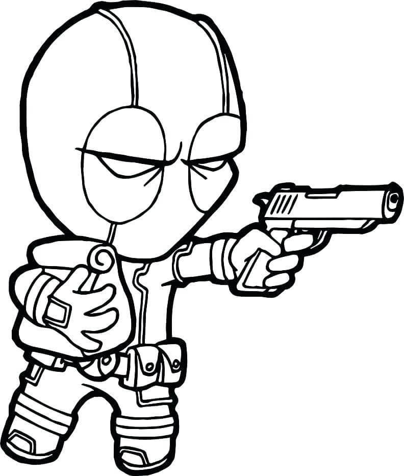 Dibujo de Disparos de Chibi Deadpool para Colorear y Imprimir
