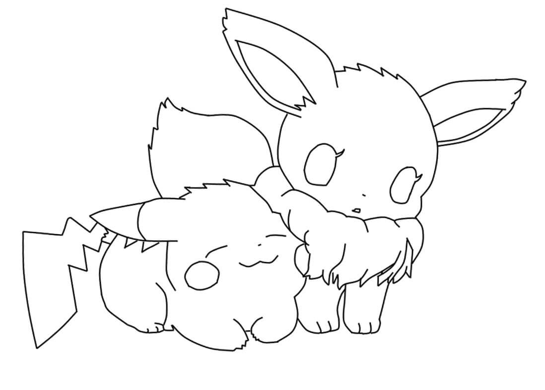 Dibujo de Eevee y Pikachu 1 para Colorear y Imprimir