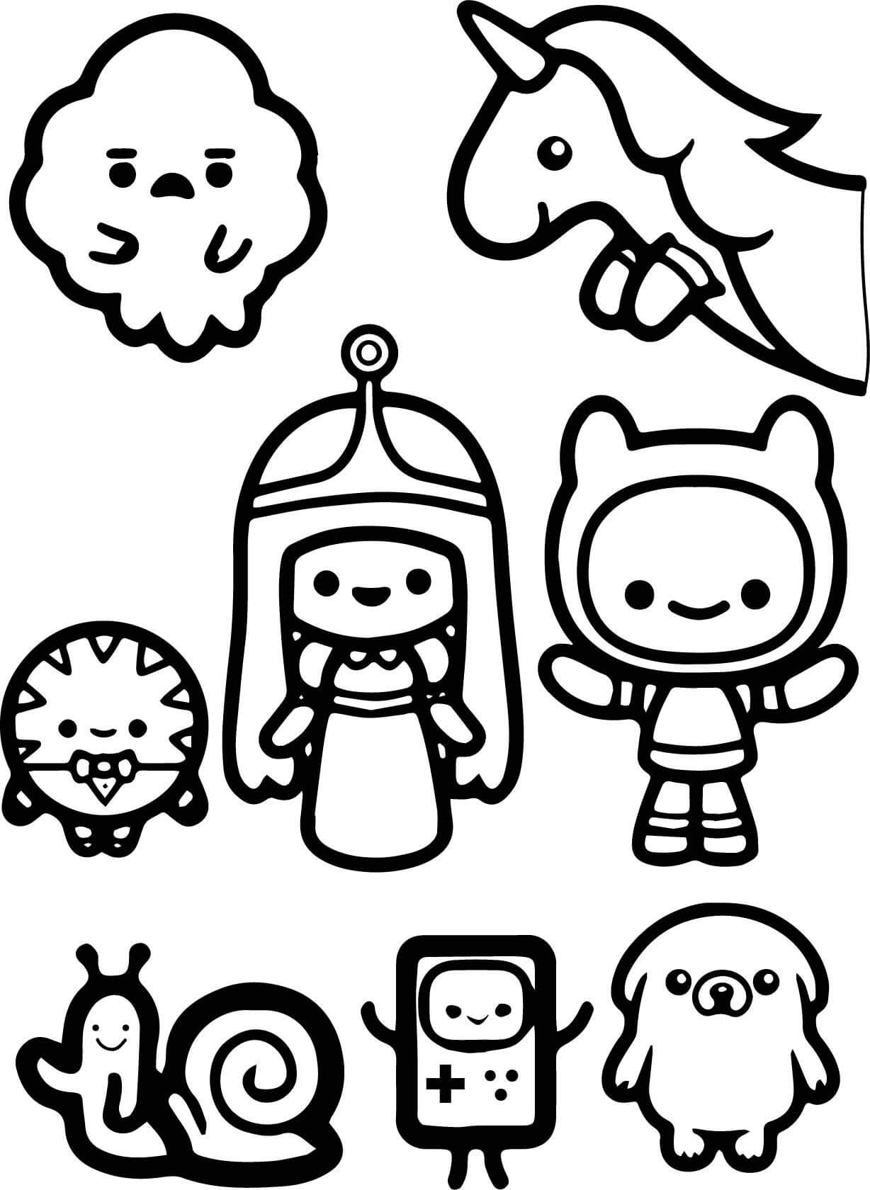 Dibujo de Personajes Chibi de Hora de Aventuras 1 para Colorear y Imprimir