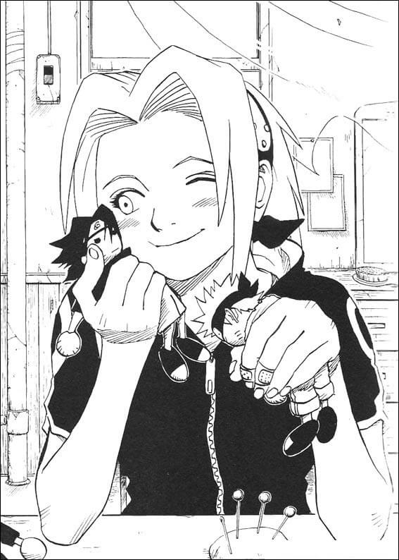 Dibujo de Sakura Con Chibi Sasuke para Colorear y Imprimir