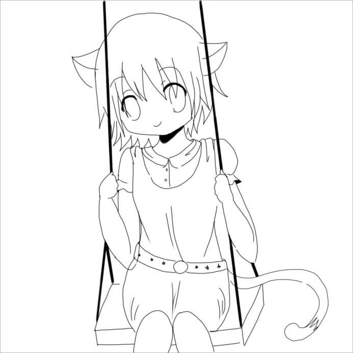 Dibujo de Anime Chica Neko para Colorear y Imprimir