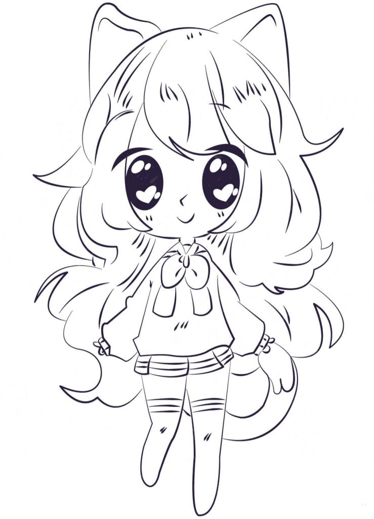 Dibujo de Anime Chica Sonriente para Colorear y Imprimir