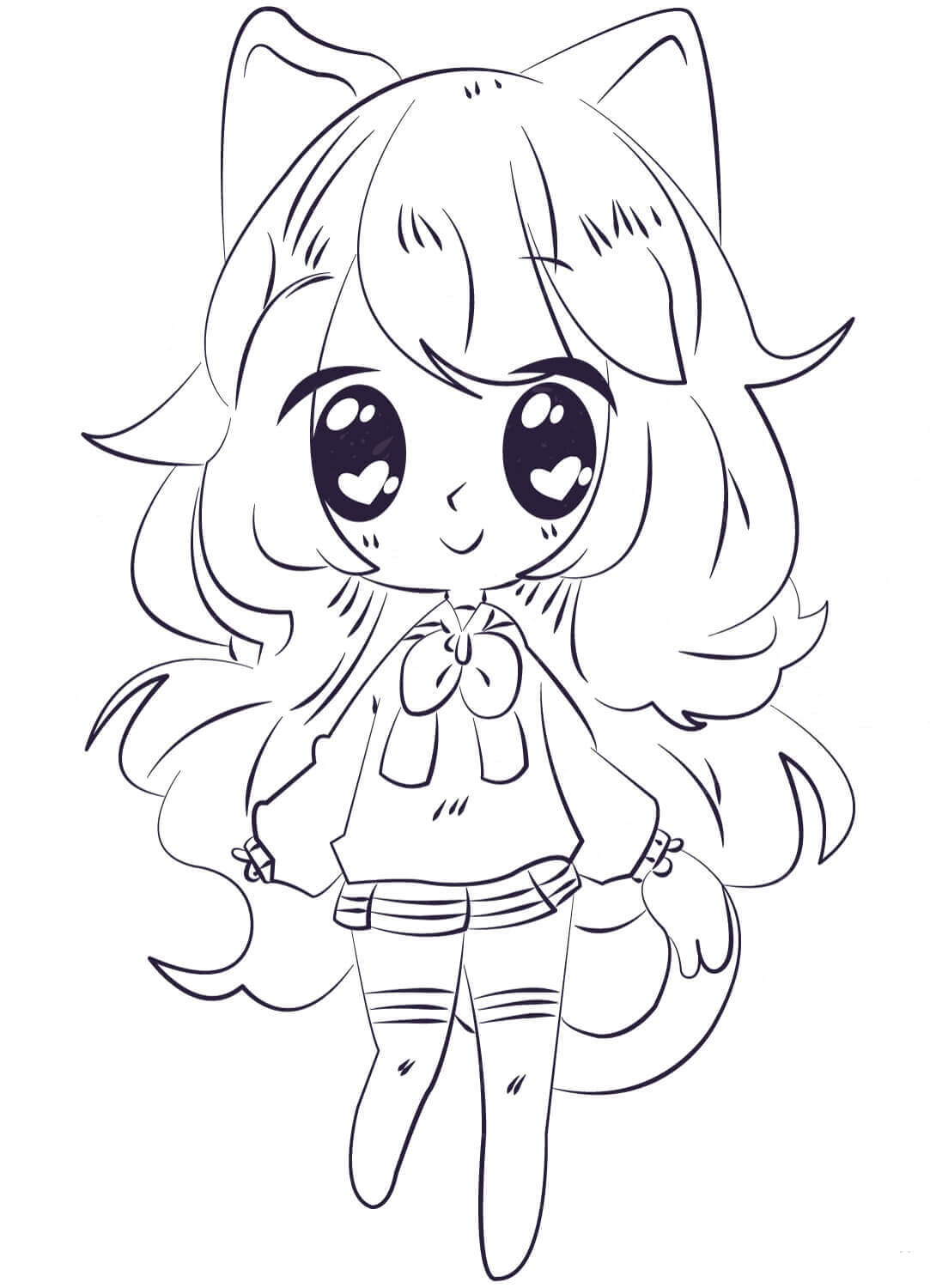 Dibujo de Anime Chica Sonriente para Colorear y Imprimir