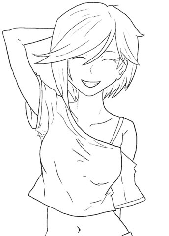 Dibujo de Cara Sonriente Chica Anime para Colorear y Imprimir