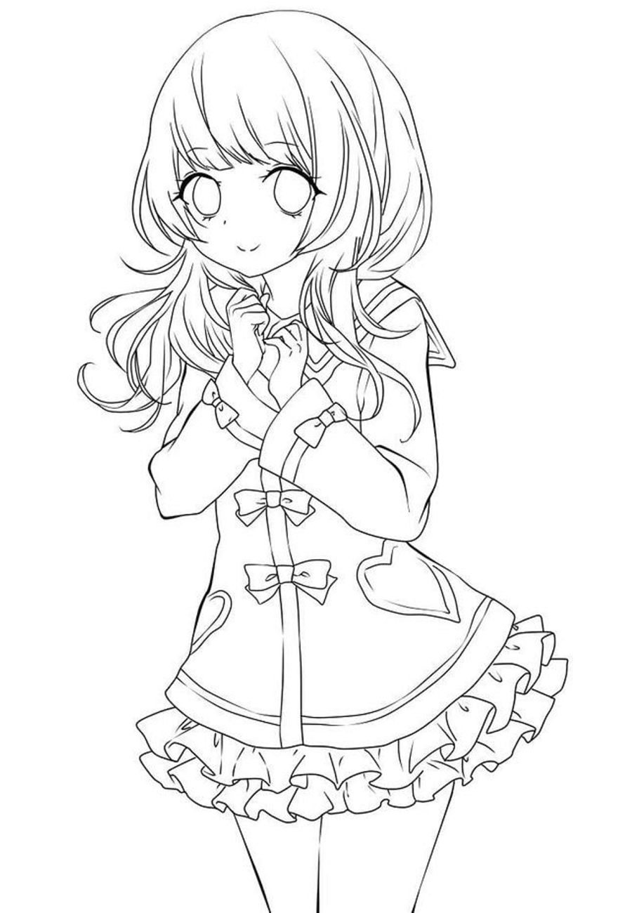 Dibujo de Chica Anime Bonita para Colorear y Imprimir