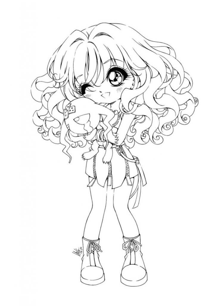 Dibujo de Chica Anime Divertida para Colorear y Imprimir