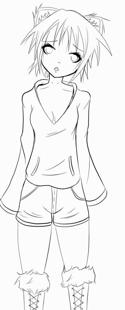 Dibujo de Chica Anime Triste para Colorear y Imprimir