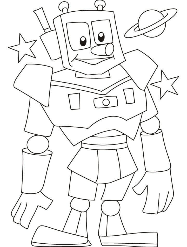 Dibujo de Dibujo de Robot Guy y Planeta para Colorear y Imprimir