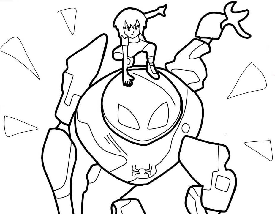 Dibujo de Niño En El Chico Robot para Colorear y Imprimir