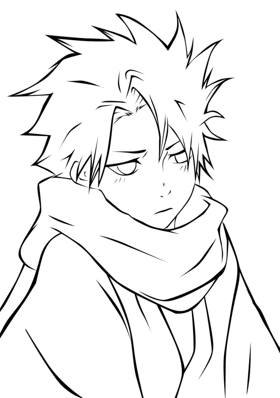 Dibujo de Anime Chico Triste para Colorear y Imprimir