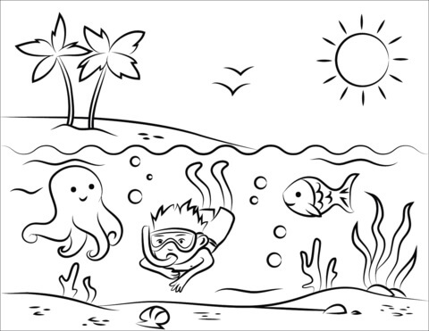 Dibujo de Buceo Chico para Colorear y Imprimir