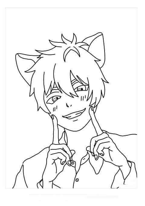 Dibujo de Chico Gato Anime para Colorear y Imprimir