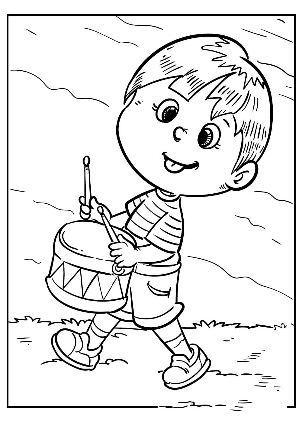 Dibujo de Chico Tamborileando para Colorear y Imprimir