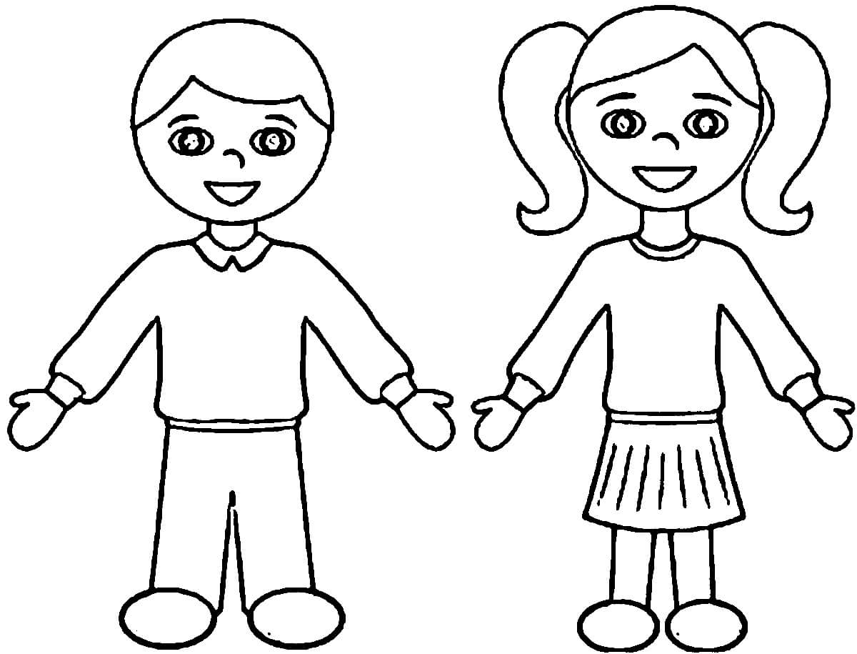 Dibujo de Chico y Chica Graciosos para Colorear y Imprimir