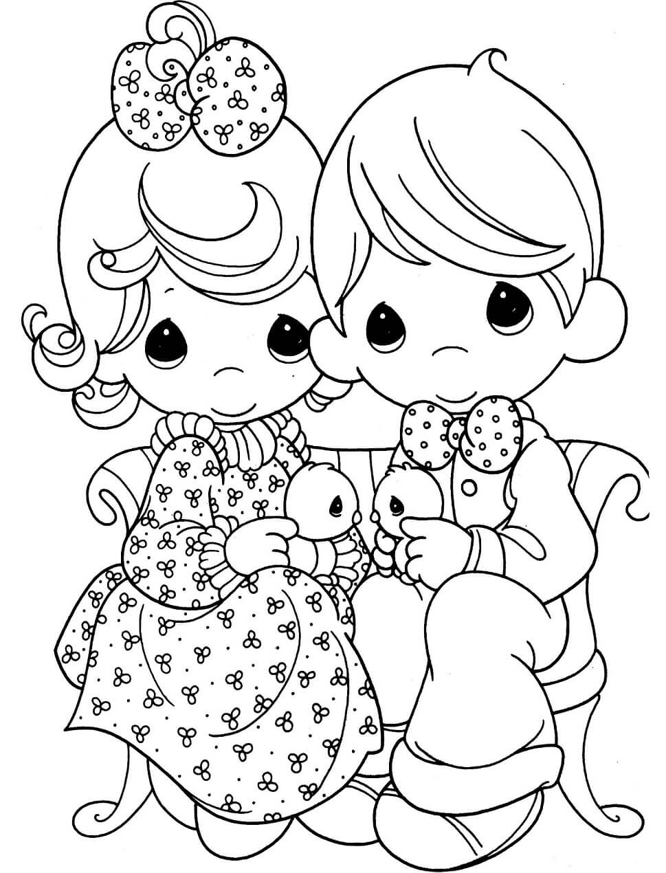 Dibujo de Niña y Niño Sonriendo para Colorear y Imprimir