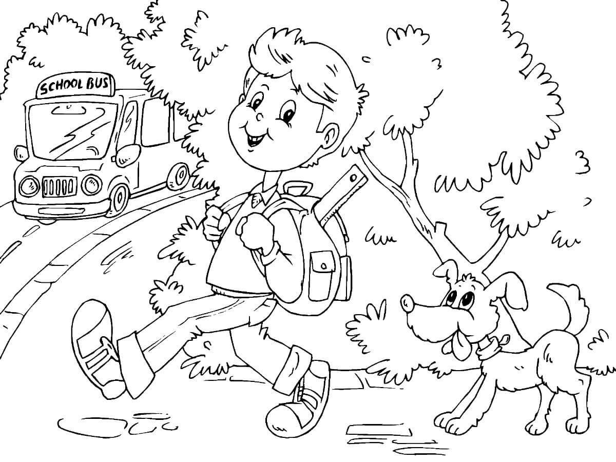 Dibujo de Niño Ir a La Escuela para Colorear y Imprimir