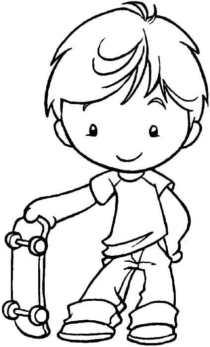 Dibujo de Niño Juego Patineta para Colorear y Imprimir