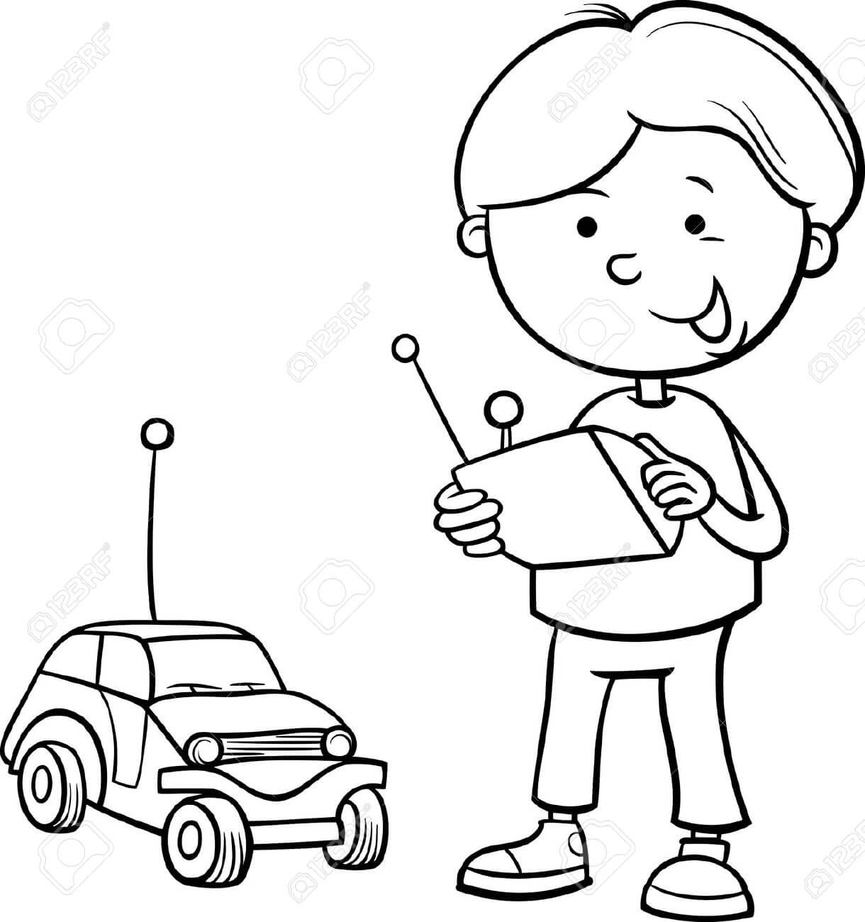 Dibujo de Niño Jugando Coche de Juguete para Colorear y Imprimir