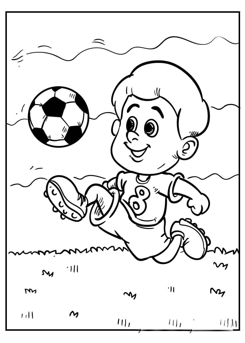 Dibujo de Niño Jugar Al Fútbol para Colorear y Imprimir