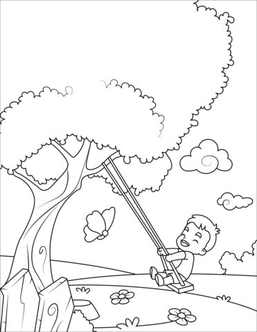 Dibujo de Niño Pequeño Balanceo para Colorear y Imprimir