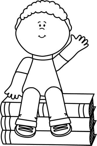 Dibujo de Niño Sentado En Libros para Colorear y Imprimir