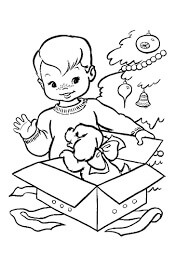 Dibujo de Niño y Juguetes Con Caja de Regalo para Colorear y Imprimir