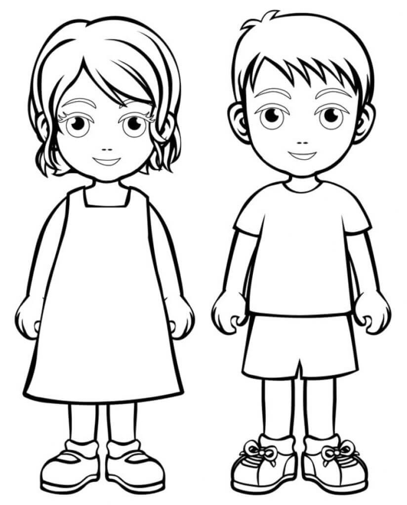 Dibujo de Niño y Niña para Colorear y Imprimir