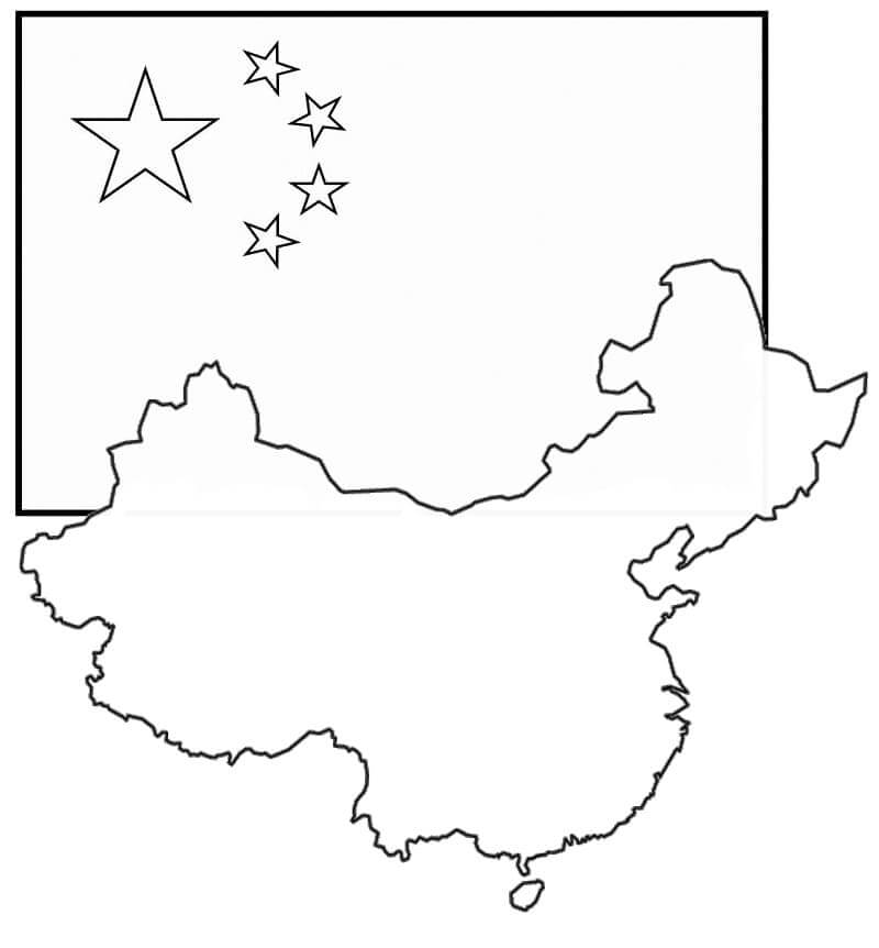 Dibujo de Bandera y Mapa de China para Colorear y Imprimir