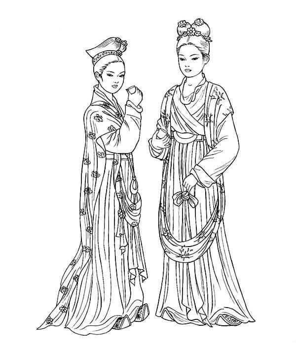 Dibujo de Damas Chinas para Colorear y Imprimir