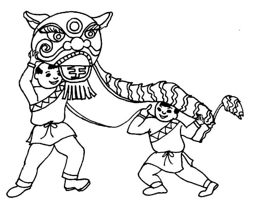 Dibujo de Danza Del León Chino para Colorear y Imprimir