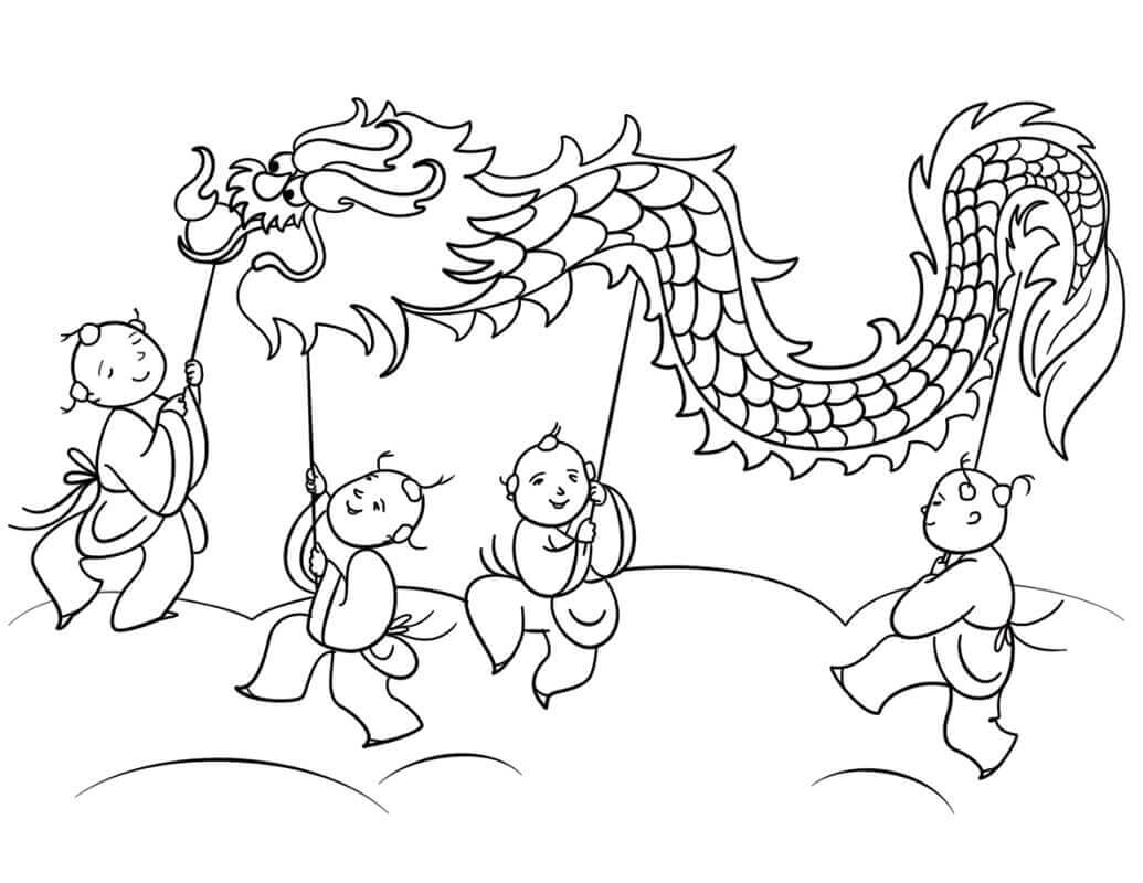 Dibujo de Danza Del León Del Año Nuevo Chino para Colorear y Imprimir