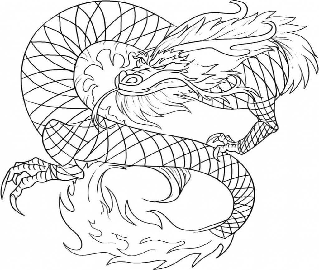 Dibujo de Dragón Chino de Fuego para Colorear y Imprimir