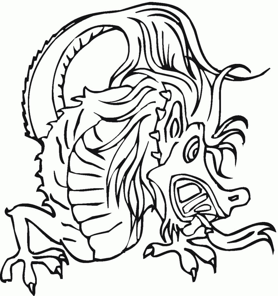 Dibujo de Dragón Chino Joven para Colorear y Imprimir