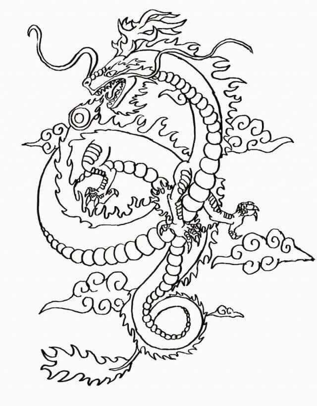 Dibujo de Dragón Chino Largo para Colorear y Imprimir