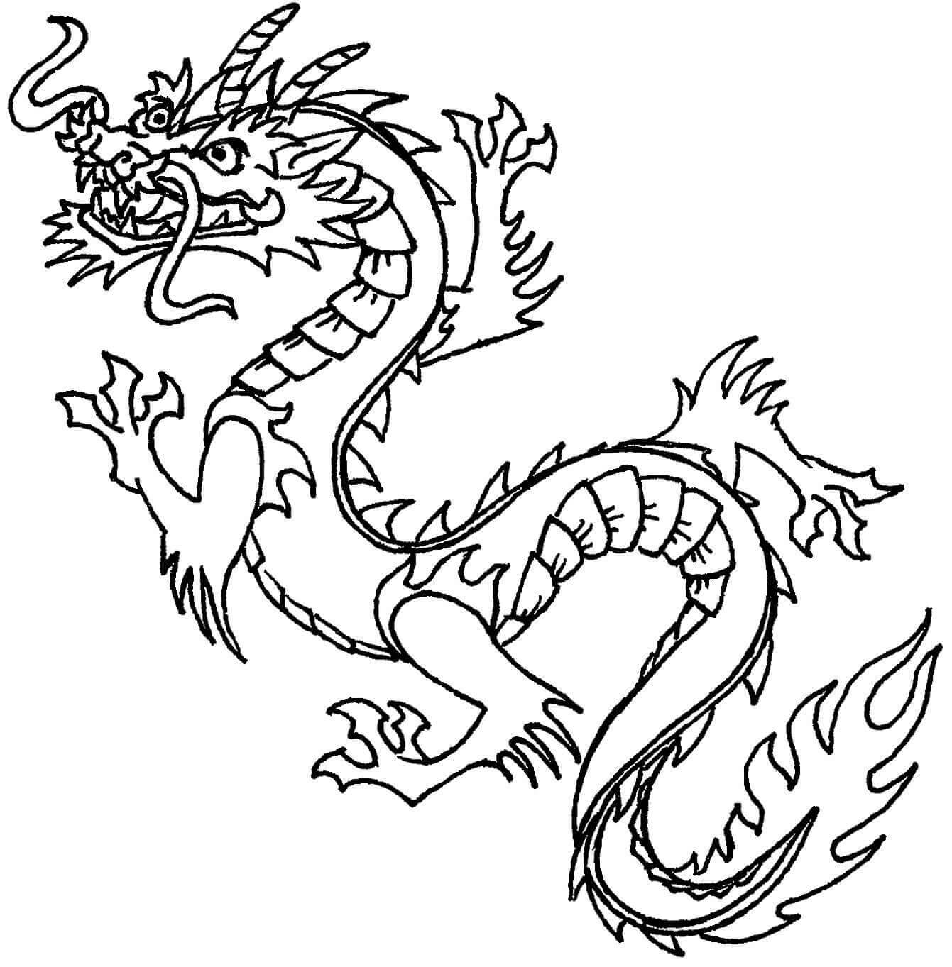 Dibujo de Dragón Chino Normal para Colorear y Imprimir