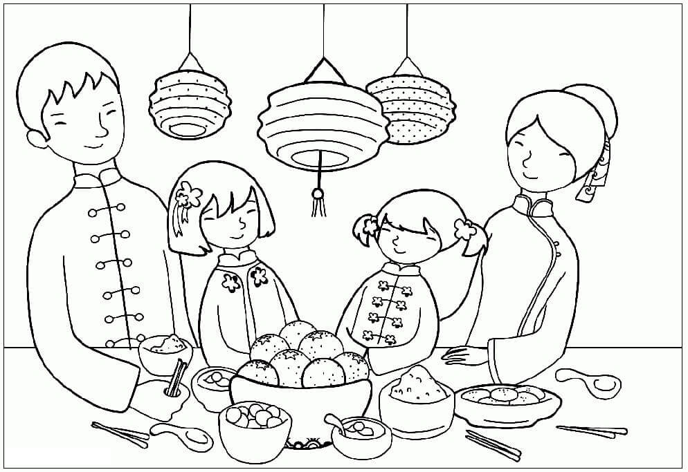 Dibujo de Familia China para Colorear y Imprimir