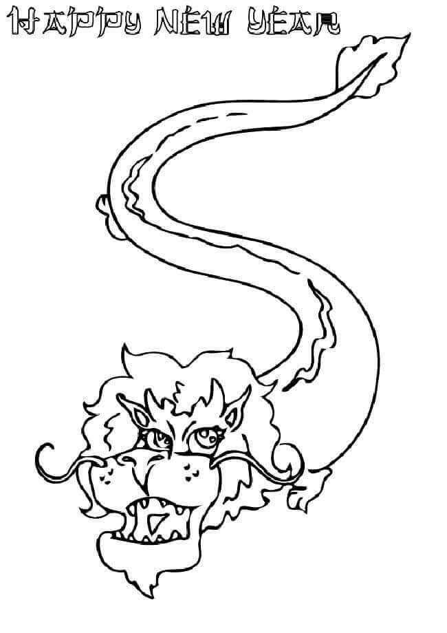 Dibujo de ¡Feliz Año Nuevo Dragón Chino para Colorear y Imprimir