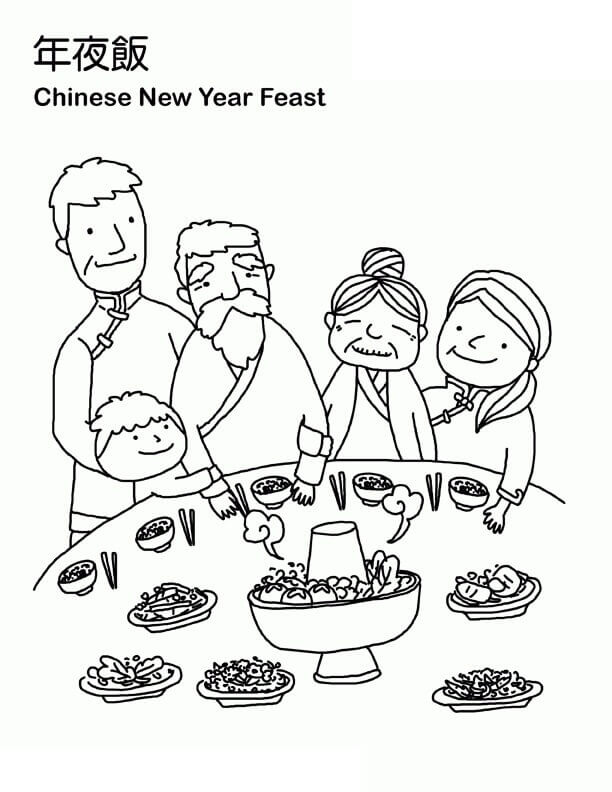 Dibujo de Fiesta de Año Nuevo Chino para Colorear y Imprimir