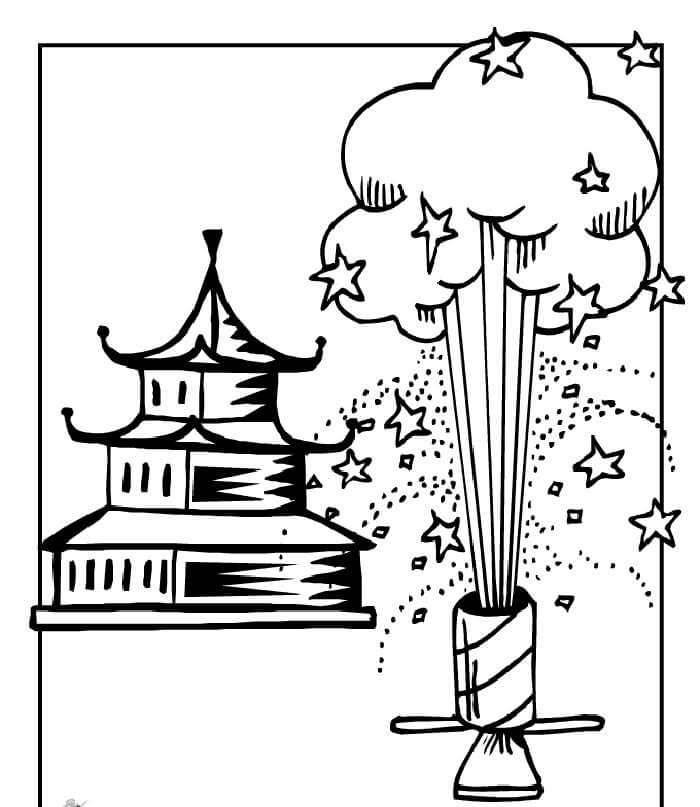 Dibujo de Fuegos Artificiales Chinos para Colorear y Imprimir