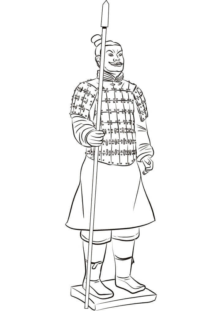 Dibujo de Guerrero de Terracota Chino para Colorear y Imprimir